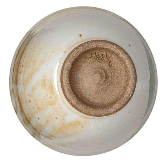 Studio Pottery Bowl Cream Green Blue Tan Signed Harris Ramen Rice Noodle Bowl - Picture 9 of 16